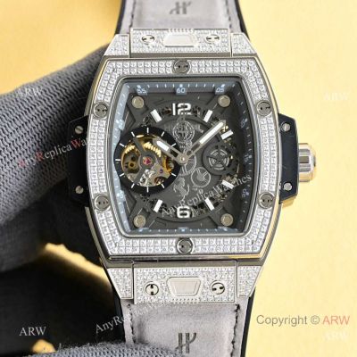 Iced Out Hublot Spirit of Big Bang Stainless Steel Replica Watches 47x52mm